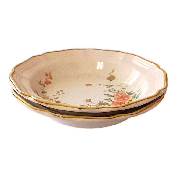 2 Mikasa Garden Club Silk Bouquet Bowls Soup Cereal Stoneware Vintage Cottage - Picture 6 of 16